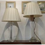 LAMP, Corinthian column form, cut glass with stepped base and metal mount with pleated shade,