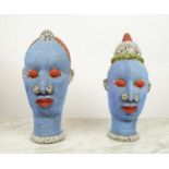 IFEE HEADS, a pair, multi-coloured beads, Nigerian. 44cm H. (2)