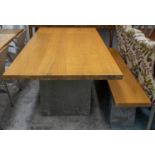 CONRAN KITCHEN TABLE, 74cm H x 200cm x 90cm, light oak and zinc clad, and matching bench 46cm H x