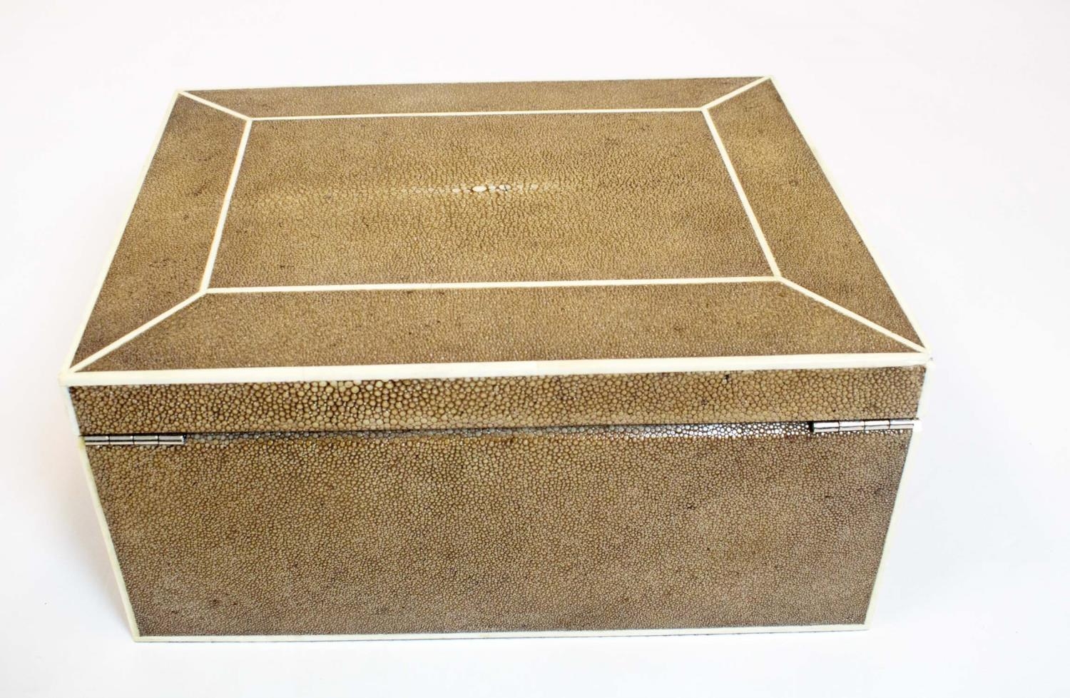 JEWELLERY BOX, Art Deco style, shagreen with bone trim, having fitted removable jewellery tray, 35cm - Image 10 of 12