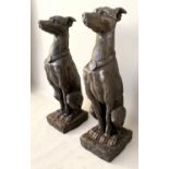CONTEMPORARY SCHOOL HOUND SCULPTURES, a pair, faux stone finish, resin, 80 H. (2)