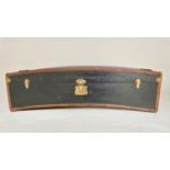 VINTAGE CAR TRUNK, early 20th century arched form black canvas with tooled leather and brass
