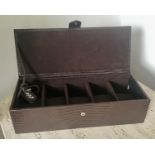 WATCH COLLECTORS CASE, brown leather with five section fitted interior by Wolf, 32cm W (with box and