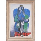 PABLO PICASSO (1881-1973), 'Femme', quadrichrome, framed, 69.5cm x 43.5cm.