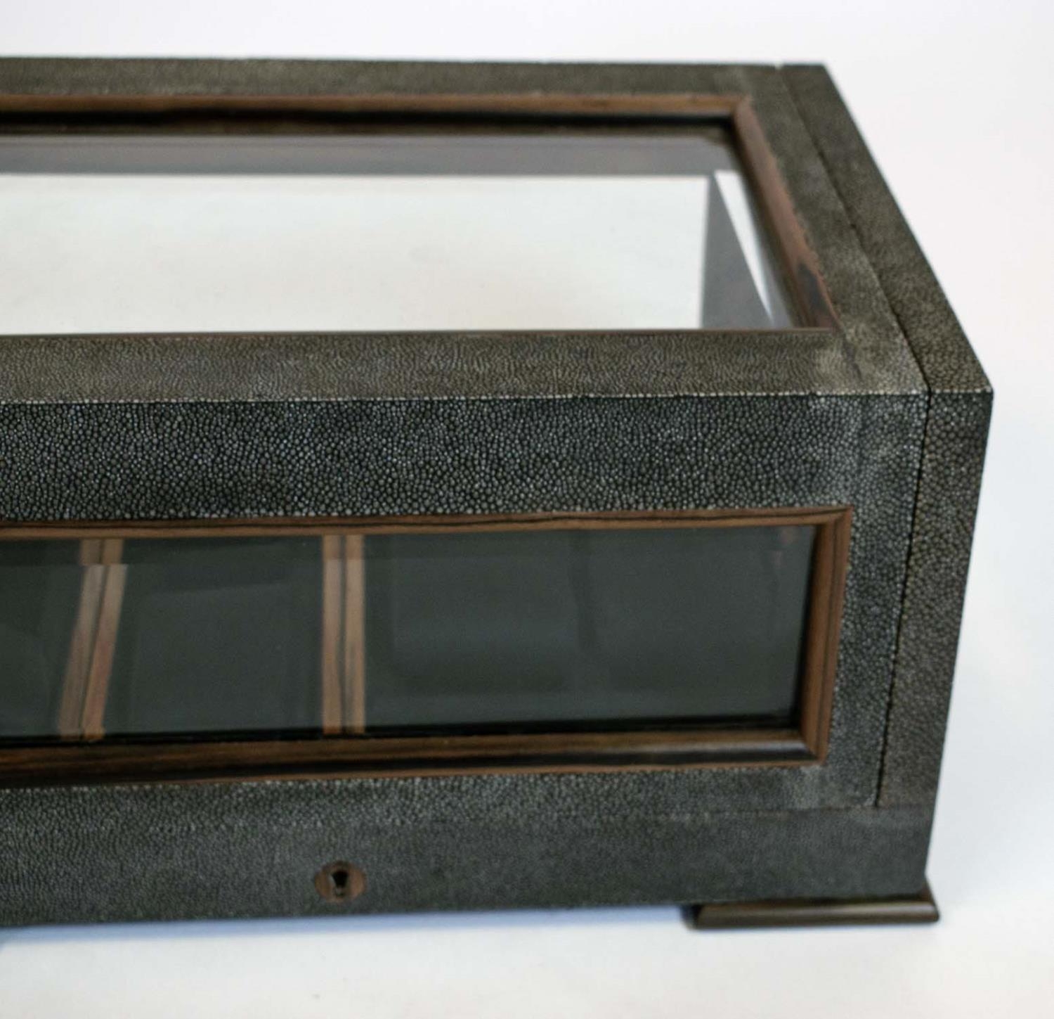 WATCH BOX, shagreen with bevelled glass panels, 36cm x 19cm x 26cm. - Image 5 of 5