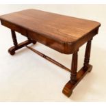 LIBRARY TABLE, Regency rosewood rounded rectangular with two frieze drawers and reeded and carved