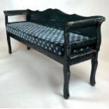 HALL BENCH, Swedish Gustavian design with upholstered seat cushion, 196cm L x 49cm W x 88cm H.