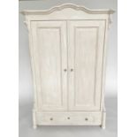 ARMOIRE, 19th century French, grey painted with two panelled doors enclosing hanging space above a