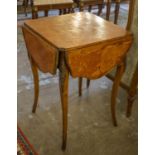 DROP LEAF CENTRE TABLE, early 20th century French, tulipwood and marquetry with four drop leaves and