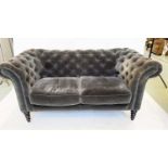 CHESTERFIELD SOFA, indigo blue velvet with buttoned back and feather cushion seat, by Sofa.com,