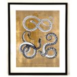 CONTEMPORARY SCHOOL PRINT, untitled, snakes on gilt ground, 100cm x 80cm, framed and glazed.