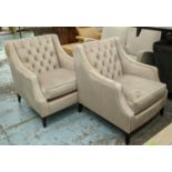 ARMCHAIRS, a pair, 75cm W, button back velvet finish. (2)