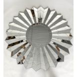STARBURST WALL MIRROR, multi facetted with central circular and etched ring-border, 150cm W.