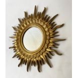 SUNBURST WALL MIRROR, Regency style gilt with circular mirror, moulded and sun burst frame, 100cm W.