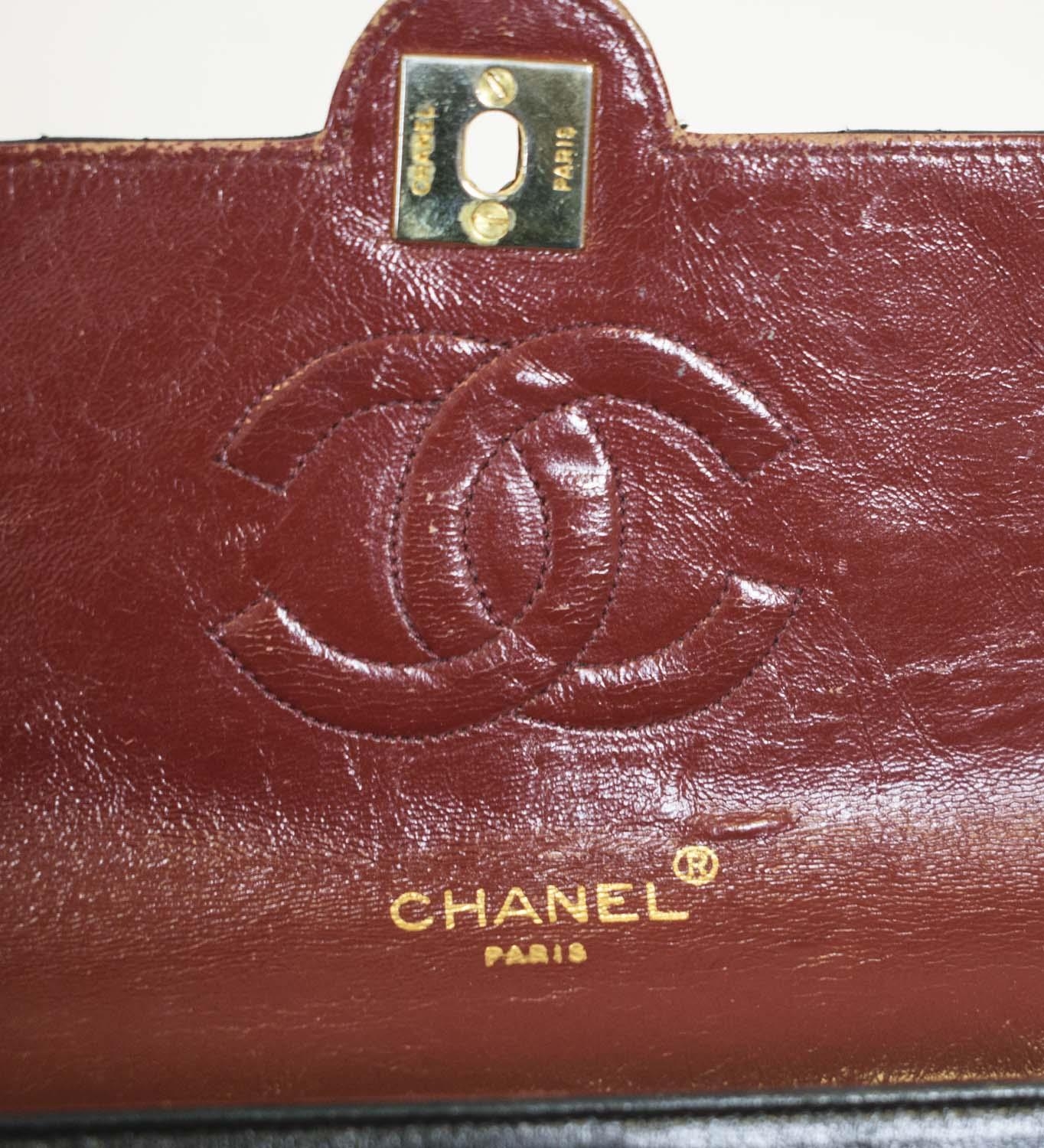 VINTAGE CHANEL FLAP BAG, round turn-lock, iconic burgundy leather lining, quilted front and back - Image 7 of 13
