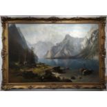 FRANZ LEINEKER (1825-1917) 'Bolzano - Landscape' with figures, oil on canvas, 85cm x 130cm, signed