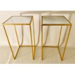 SIDE TABLES, a pair, 35.5cm x 35.5cm x 66cm, 1960s French style, gilt metal mirrored inset tops. (2)