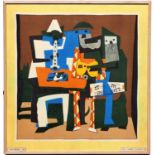 PABLO PICASSO, Les Trois Musiciens, Spadem Collection, print on silk scarf, 77cm x 76cm.