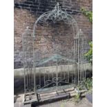 ARCHITECTURAL GARDEN GATES, Regency style, verdigris finish, 250cm x 184cm x 38cm.