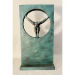 CONTEMPORARY SCHOOL SCULPTURAL STUDY, the dive, faux verdigris finished resin, 81cm x 44cm x 25cm.