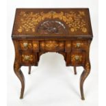 BUREAU, 20th century Dutch mahogany and foliate marquetry inlaid, the fall front enclosing a