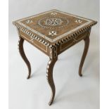 OCCASIONAL TABLE, early 20th century Moorish hardwood bone and ebony inlay, 41cm x 41cm x 57cm H.