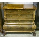 BOMBE CHEST, 18th century Dutch walnut of four drawers, 87cm H x 109cm W x 61cm.