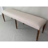 HALL SEAT, 150cm x 40cm x 50cm, neutral upholstery, on six legs.