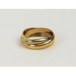 CARTIER RING, 18ct gold, three tone, three band, in white, yellow and rose cold tones, stamped