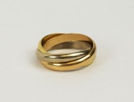 CARTIER RING, 18ct gold, three tone, three band, in white, yellow and rose cold tones, stamped