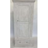 ARMOIRE, French style grey painted with single panelled door and drawer with fluted decoration, 86cm