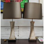 TABLE LAMPS WITH PORTA ROMANA SHADES, a pair, 88cm H each. (2)