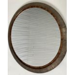 ACCENT WALL MIRROR, contemporary bronzed circular bevelled and tulipwood banded, 77cm.