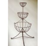 PLANT STAND, circular wrought iron three tier circular graduated basket form, 112cm x 166cm H.