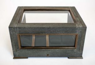 WATCH BOX, shagreen with bevelled glass panels, 36cm x 19cm x 26cm.