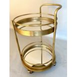 COCKTAIL TROLLEY, 1960s French style, gilt metal mirrored inset tiers, 77cm x 42cm x 42cm.