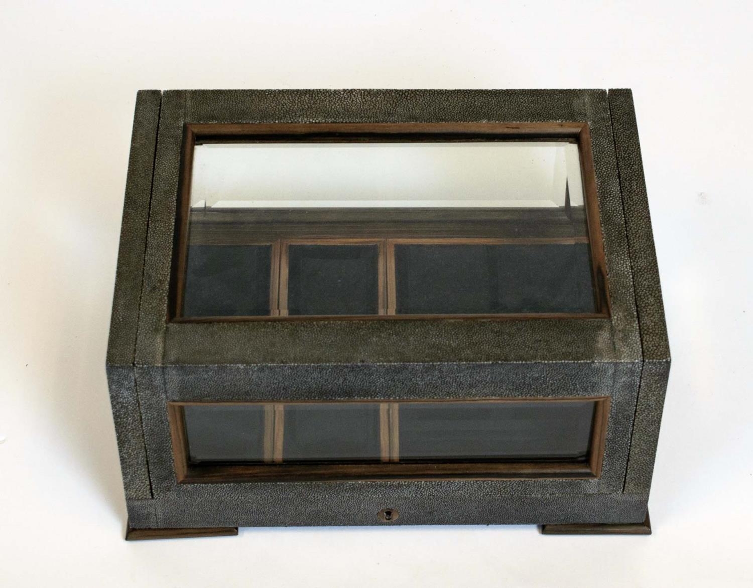 WATCH BOX, shagreen with bevelled glass panels, 36cm x 19cm x 26cm. - Image 3 of 5