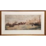 THOMAS BUSH HARDY (1842-1897), 'The Thames at the tower of London', watercolour, 40cm x 97cm,