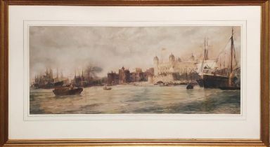 THOMAS BUSH HARDY (1842-1897), 'The Thames at the tower of London', watercolour, 40cm x 97cm,