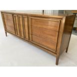 THOMASVILLE SIDEBOARD, American walnut, with centre cane panelled doors flanked by drawers, 188cm