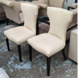 DINING CHAIRS, a set of six, 94cm H, cream with studded detail. (6)