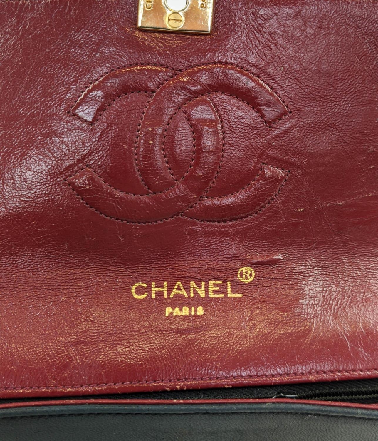VINTAGE CHANEL FLAP BAG, round turn-lock, iconic burgundy leather lining, quilted front and back - Image 12 of 13