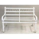 GARDEN BENCH, early 20th century Regency style, white painted wrought iron slatted and scrollwork,