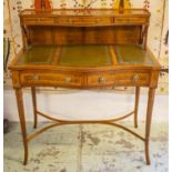 BONHEUR DU JOUR, Georgian style yewwood with five drawers and green leather top, 103cm H x 92cm x