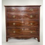 HALL CHEST, George III figured mahogany and boxwood line inlaid of adapted shallow proportions