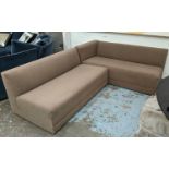 MICHAEL REEVES TRIBECA MODULAR SOFA, deep brown fabric upholstered, 340cm x 86cm x 79cm approx.