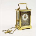 CARRIAGE CLOCK, Buckingham Palace edition, four pillared movement, hand painted dial with floral