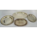 COLLECTION OF TRAYS, four, silver plate, comprising large oval tray, Christofle circular tray,