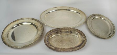 COLLECTION OF TRAYS, four, silver plate, comprising large oval tray, Christofle circular tray,