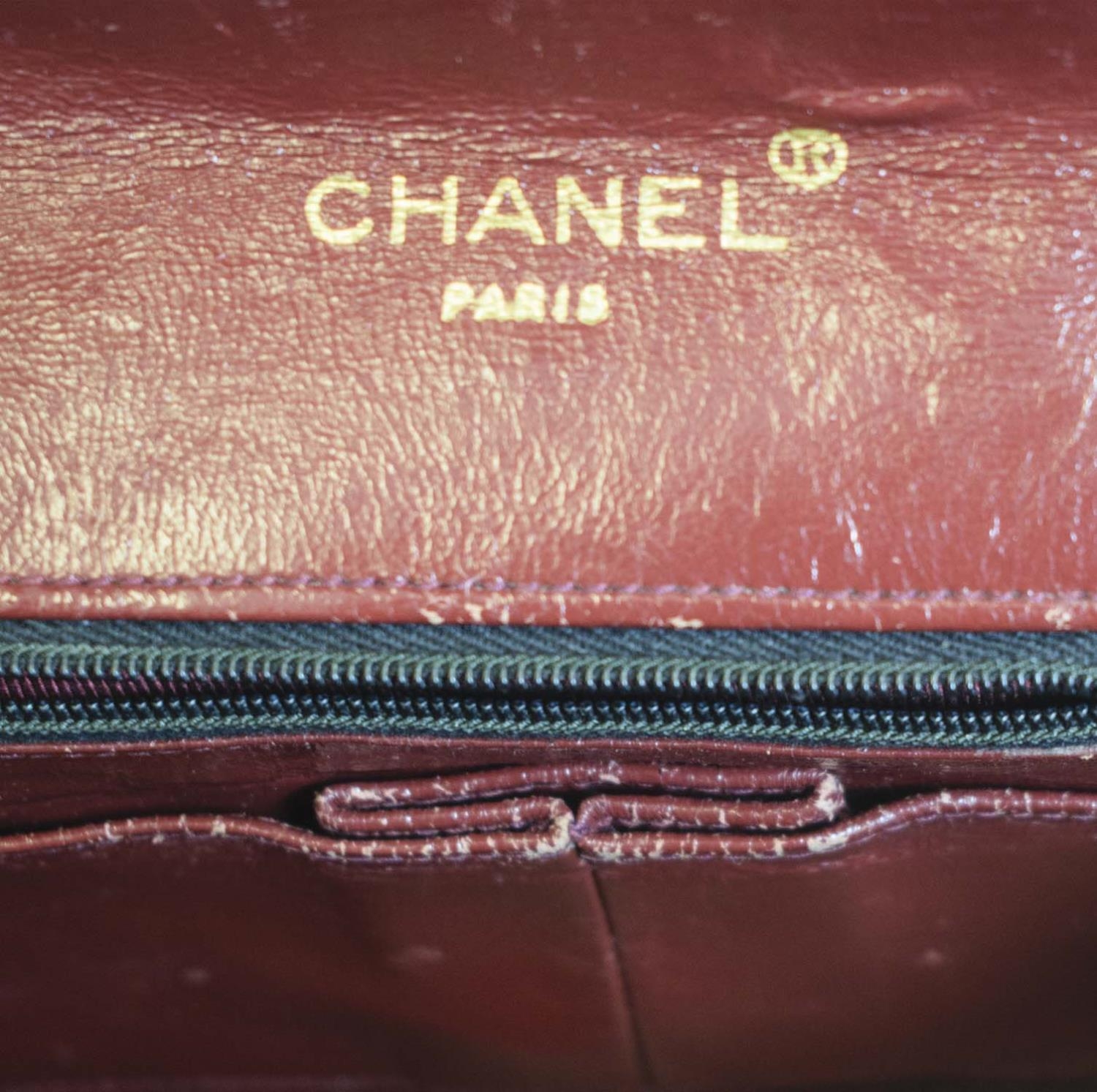 VINTAGE CHANEL FLAP BAG, round turn-lock, iconic burgundy leather lining, quilted front and back - Image 10 of 13